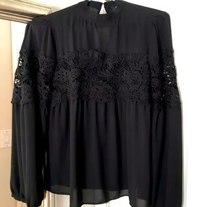 Express Long Sleeve Black Lace Blouse XS